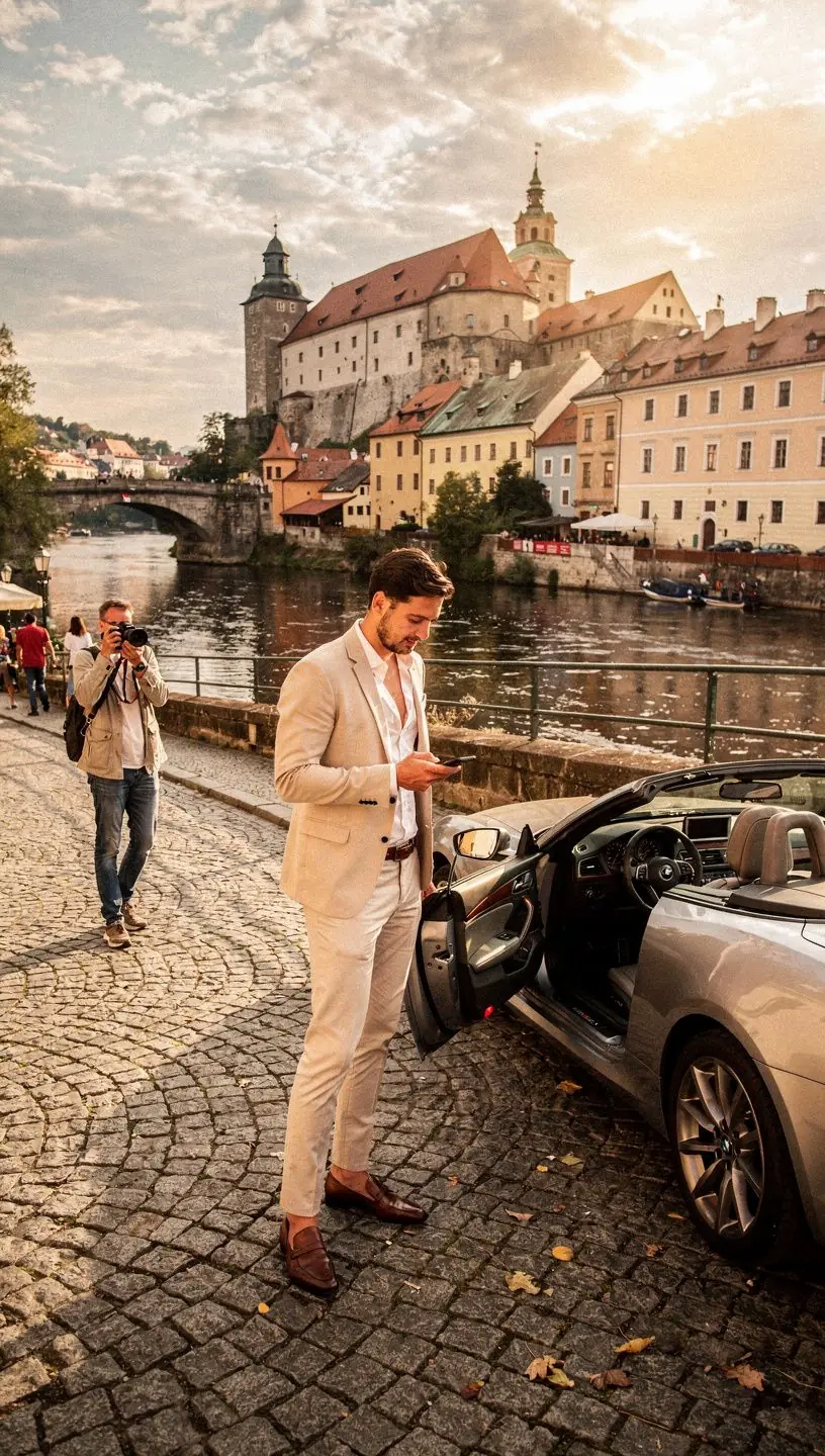 Interiér prémiového automobilu s pohodlným uspořádáním pro práci.